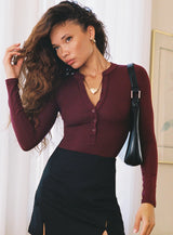 Kandis Long Sleeve Bodysuit Burgundy