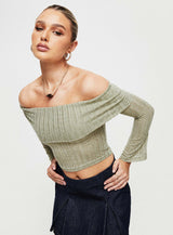 Vosti Off The Shoulder Top Olive