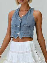 Thayer Denim Vest Top Mid Blue