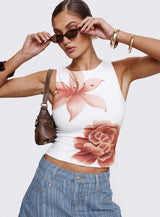 Pegasus Boat Neck Top White Floral