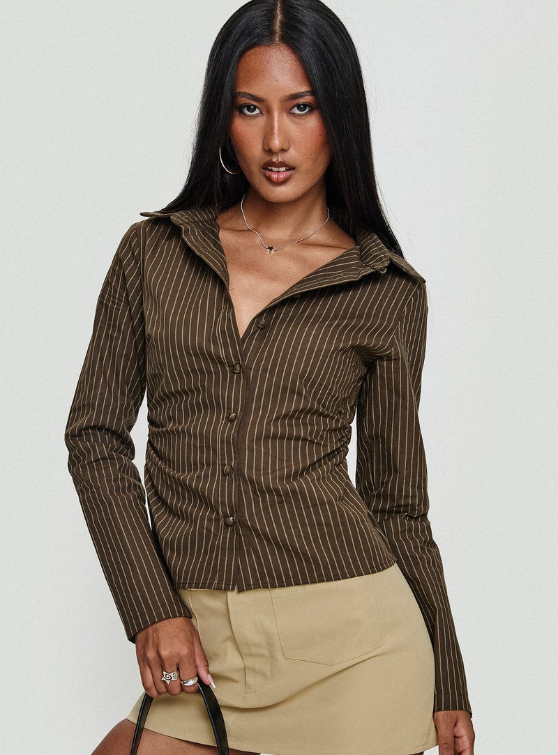 Held My Hand Long Sleeve Top Brown Stripe