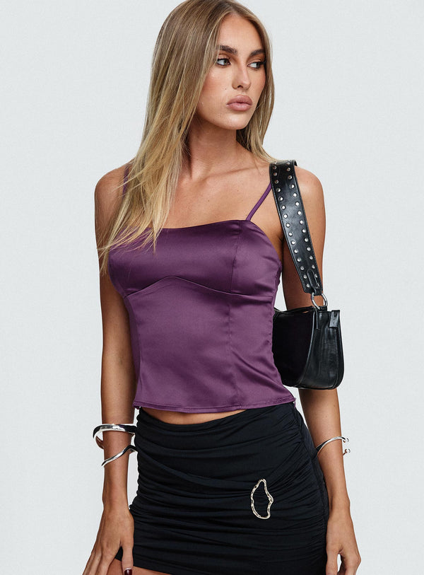 Marcelline Satin Top Plum