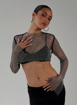 Kastro Long Sleeve Mesh Top Black