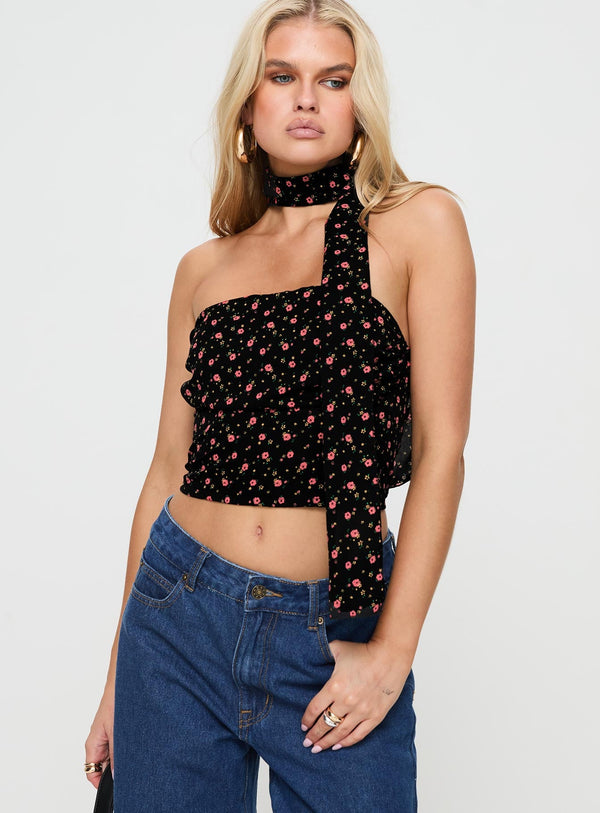 Jontie Two-piece Scarf Top Black Floral