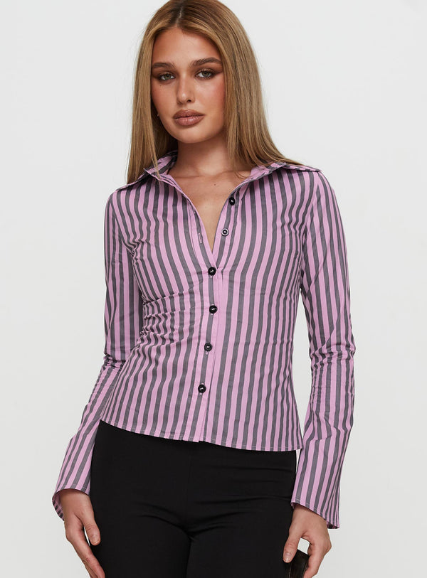 You Hear Me Long Sleeve Top Pink Stripe