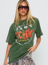 Acdc Vintage Oversized Graphic Top Green