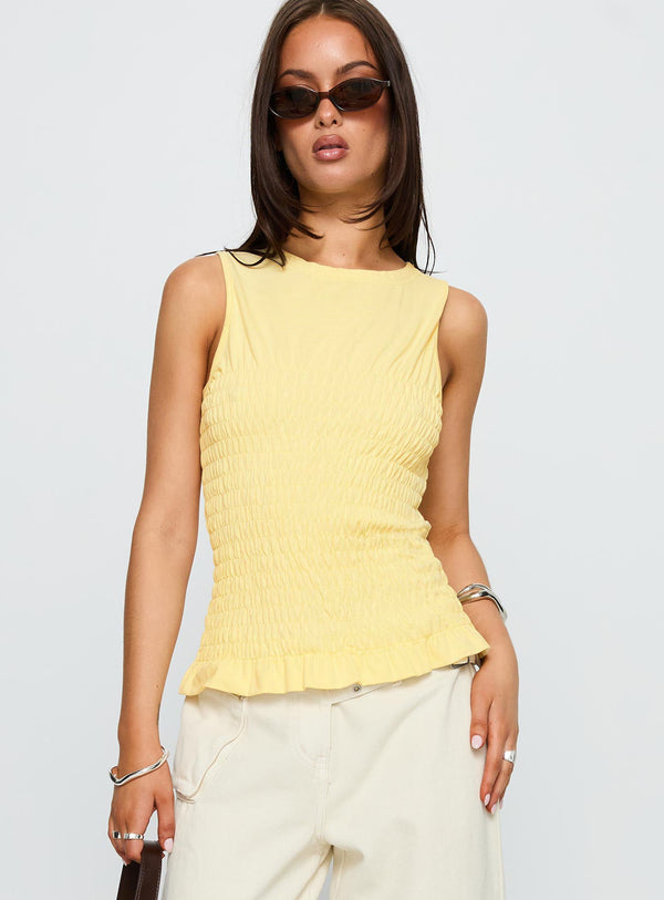 Maybe Tomorrow Ruched Sleeveless Top Lemon