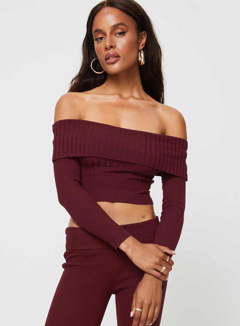 Tagula Off The Shoulder Top Burgundy