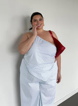 Collied Asymmetric Top Blue / White Stripe Curve
