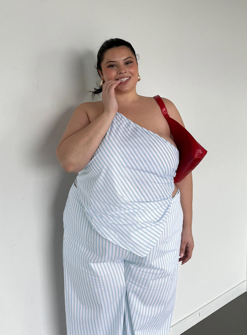 Collied Asymmetric Top Blue / White Stripe Curve