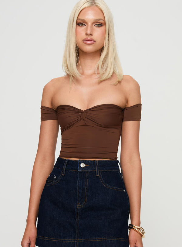 Larisha Off The Shoulder Top Brown