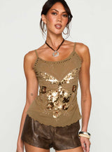 Start Of Summer Sequin Top Brown