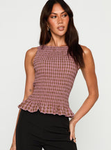 Chauntelle Ruched Top Pink Check
