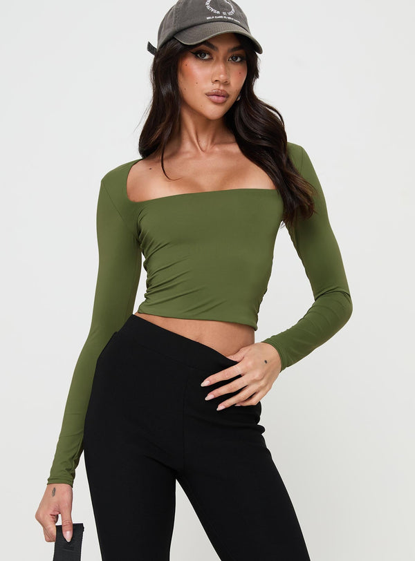 Back In Time Long Sleeve Top Olive