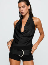 Cash Or Credit Cowl Neck Top Black