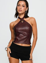Treat You Better Ring Detail Faux Leather Top Burgundy