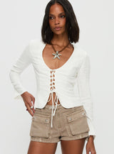 Clouded Linen Long Sleeve Top White