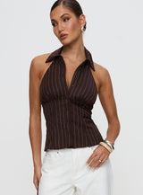 Victorie Halter Top Chocolate Stripe