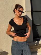 Lovely Day V Neck Top Black