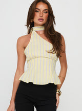 Zukaia One Shoulder Scarf Top Yellow Stripe