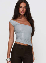 No Distractions One Shoulder Top Silver