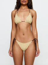 Alizzi Tie Front Triangle Bikini Top Yellow Stripe