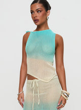 Auralia Asymmetric Knit Top Blue / Cream