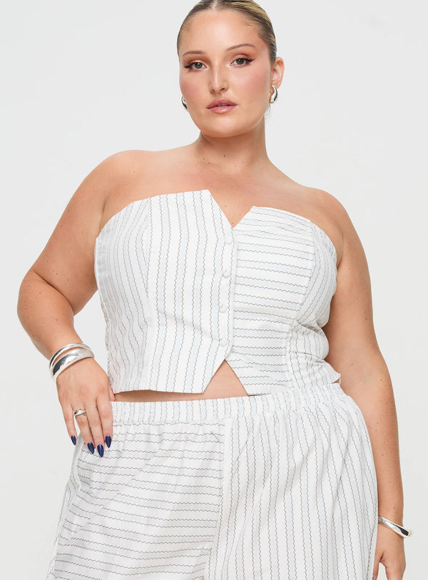 Freddle Strapless Top White Stripe Curve