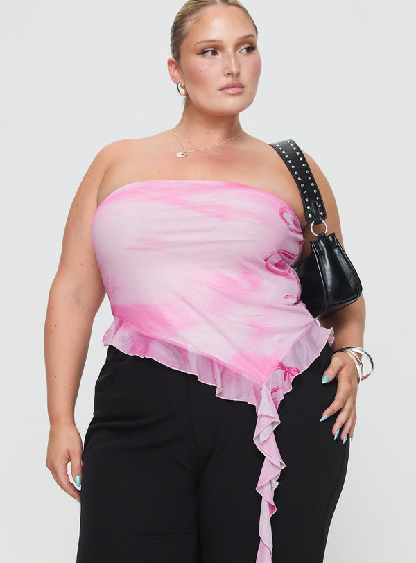 Travessa Asymmetric Tube Top Pink Curve