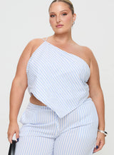 Collied Asymmetric Top Blue / White Stripe Curve