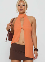 Rhevena Plunge Backless Top Orange