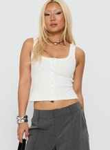 Baseline Button Front Rib Tank Top White