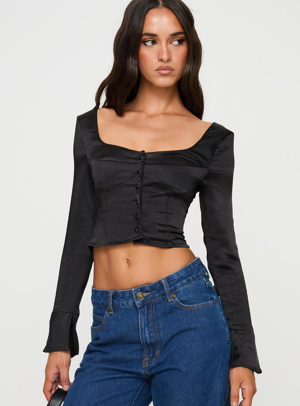 Watch Me Long Sleeve Top Black