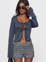 Rowynne Long Sleeve Tie Up Top Slate Grey