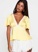For The Summer Lace Trim Top Yellow