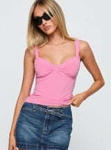 Know Better Lace Trim Top Pink