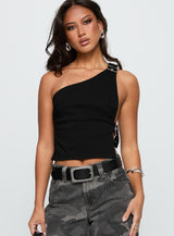 Buckled Down One Shoulder Top Black