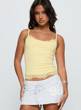 Falling Through Lace Detail Top Lemon