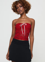 Winnick Strapless Lace Top Red