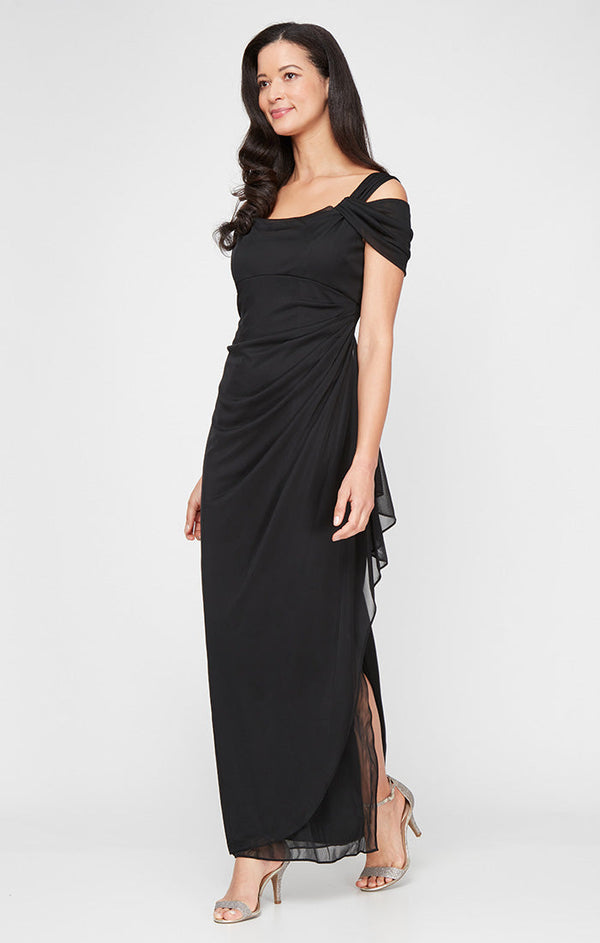 Petite Lindsay Cold Shoulder Mesh Gown