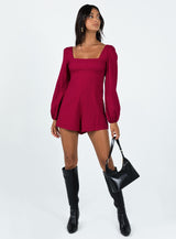 Hastings Long Sleeve Romper Burgundy
