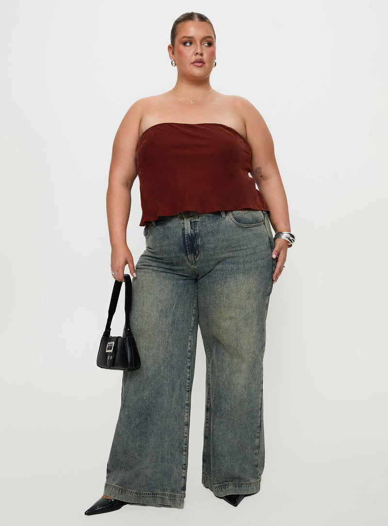 Lucelia Strapless Top Brown Curve