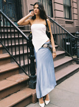 Birdie Asymmetric Linen Blend Top White