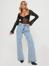 Dyer Sheer Sleeve Bodysuit Black