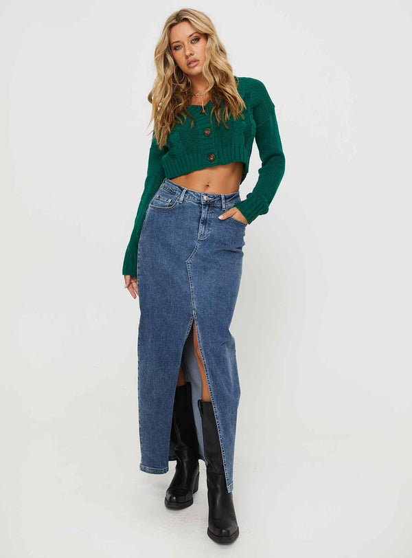 Crate Cable Knit Cardigan Green