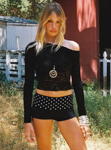 Tiberius Lace Asymmetrical Long Sleeve Top Black
