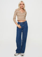 Devis Long Sleeve Top Beige / White