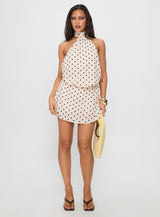 Natalea High Neck Playsuit Cream / Brown Polka