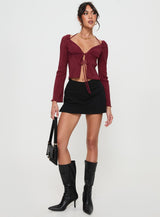 Chantria Long Sleeve Halter Top Burgundy
