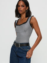 Trustfund Lace Trim Bodysuit Black / White Check